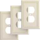 Henne Bery Sunken Pearls Heavy Duty Decorative Wall Plate Switch Plate Outlet Cover, Durable Solid Zinc Alloy (Single Duplex 3PK, Light Almond)