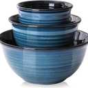 HASENSE Ceramic Mixing Bowls Set for Kitchen, Handmade Serving Dishes for Entertaining, 2.1/1.0/0.5 Qt Deep Microwave Safe Nesting Bowls for Storage and Baking, Blue
