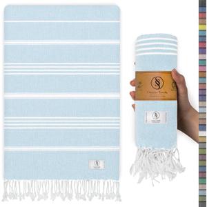 Aqua Blue Turkish Beach Towels - Absorbent & Lightweight, Extra Large (39" x 71"), Quick Dry, Versatile and Functional, Perfect as Turkish Bath Towel, Yoga Mat, Pool Towel, or Travel Blanket