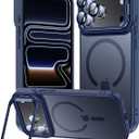 iPhone 17 Pro Max Case, Fits MagSafe, with Built-in Camera Ring Stand & Lens Protector, Slim Translucent Matte Military-Grade Drop Protection Magnetic Cover, Deep Blue