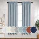 Blue Gray Curtains 38 Inch Width for Kitchen 2 Panels Rod Pocket Semi Sheer Linen Light Filtering Small Window Curtains for Bedroom Laundry Basement Bathroom Wide 38 x 63 Long Skinny Stone Blue Grey