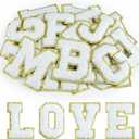 Morcheiong 26Pcs Self Adhesive Chenille Letter Patches A-Z, Chenille Letters for DIY Clothing, Fabric, Shoes, Bags (White)