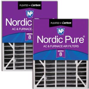 Nordic Pure 20x25x5 Pleated MERV 8 Plus Carbon Air Filters 2 Pack | Actual Size: 19 3/4 x 24 1/4 x 4 7/8 Air Bear Replacement Made in USA, Standard HVAC & Furnace Filtration