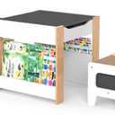 Asweets Kids Table and Chair Set,4 in 1 Toddler Desk with Storage Drawer,Wooden Activity Table for 2 in 1 Detachable Tabletop,Bookshelf,Suitable for Classroom,Home,Nursery,Playroom (Ivory White)