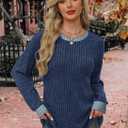 WIHOLL Long Sleeve Shirts for Women Lightweight Sweaters Fall Outfits 2025 Color Block Winter Clothing Dressy Casual Soft (Blue, S)