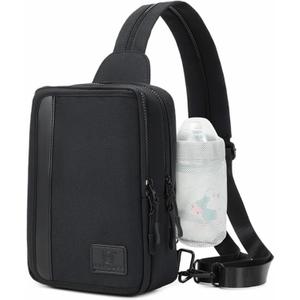 MYHOZEE Sling Bag Crossbody Backpack Purse - 2 in 1 Nylon Cross Body Bag Diaper with Wipes Pouch, Water Bottle Pocket (Black)