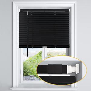 LazBlinds No Tools-No Drill 1" Aluminum Mini Blinds, Cordless Blinds for Indoor Windows, Light Filtering Horizontal Blinds and Shades for Window Size 23'' W x 64'' H, Black