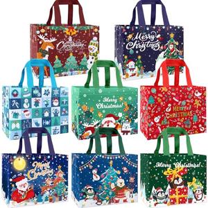 DULEFUN 8pcs Christmas Tote Bags, Xmas Gift Bags Non-Woven Reusable Treat Bags Shopping Wrapping Bags for Christmas Holiday Party Favors Supplies