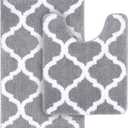 OLANLY Bathroom Rugs Set 2 Piece, Microfiber Bath Shower Mat and U-Shaped Toilet Rug, Machine Wash Dry, Non-Slip Absorbent Shaggy Bath Mats for Tub, Shower and Bathroom (24"x16"+24"x20", Grey)