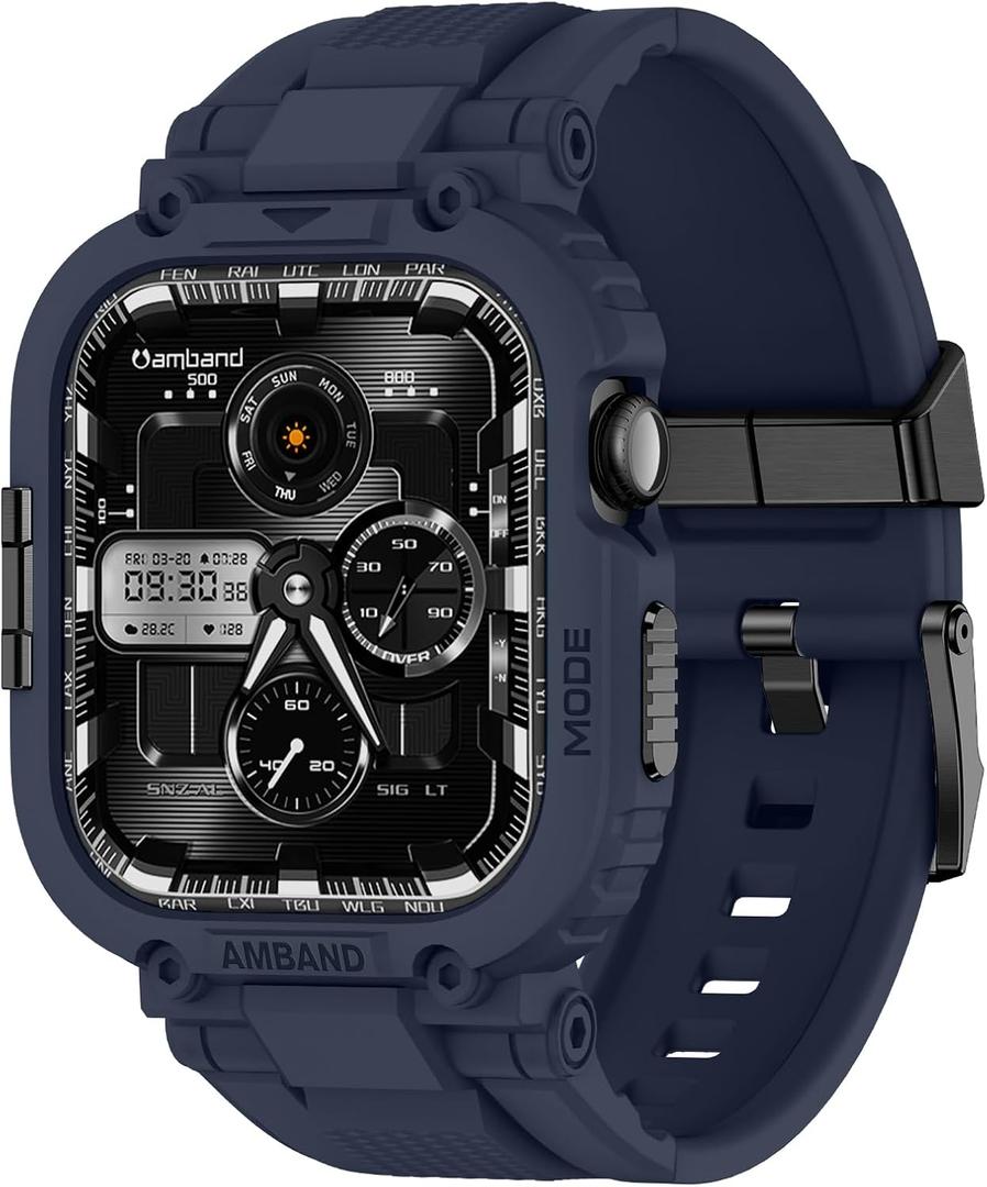 amBand for Series 11/10 Fits Apple Watch Bands Case 46mm Men, M1 Sport Durable Bumper compatible with iWatch 46 mm, Waterproof Gym Workout Accessories for Running Swimming Boating - Navy Blue