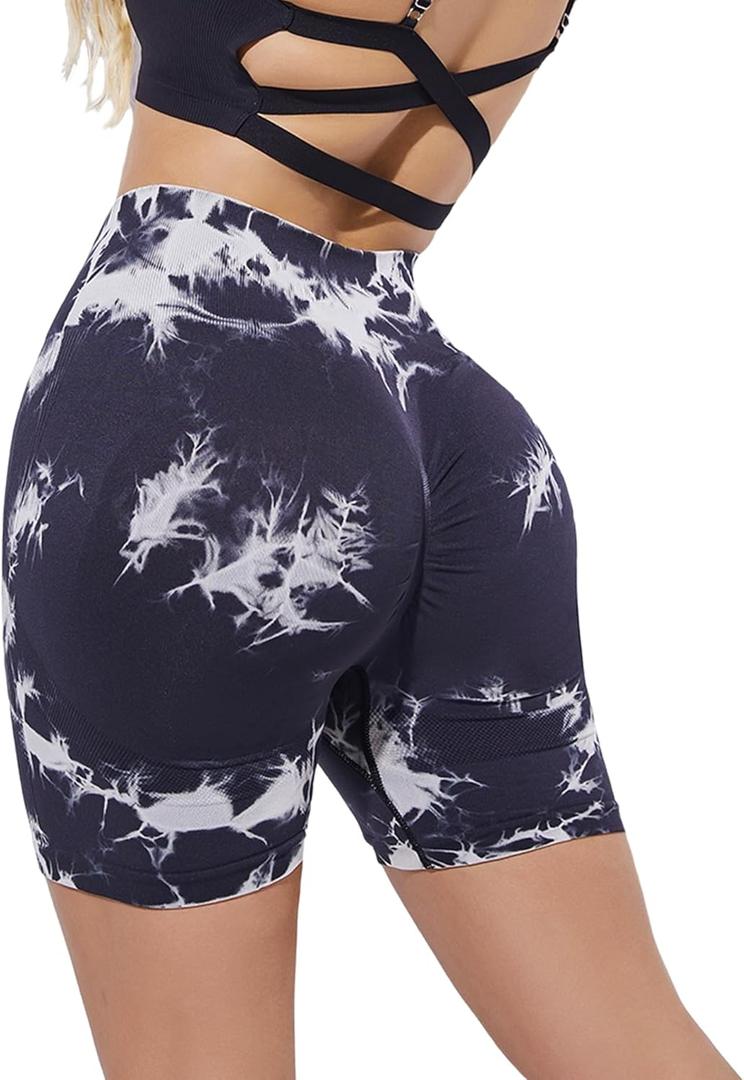 Women Athletic Workout Shapewear Shorts for Women Active Gym Tie Dye Tummy Control High Waist Yoga Shorts, Medium