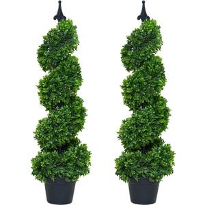 2 Pieces Artificial Plants Spiral Topiary Trees,3ft Fake Tree Faux Plant with Pot Base,Porch、Garden and Indoor Decor