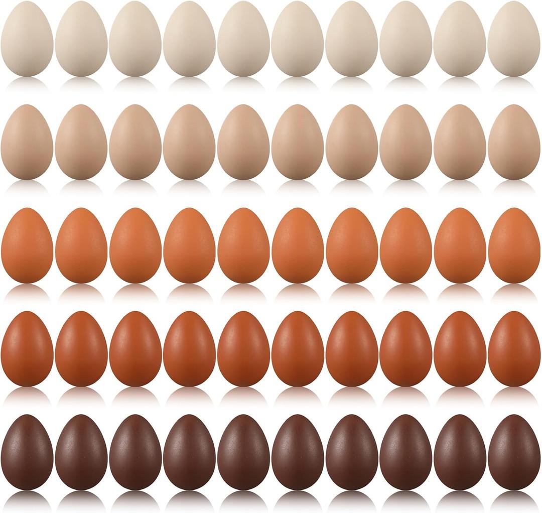 Beeveer 50 Pcs Plastic Easter Eggs Bulk for Easter Hunt 1.6 x 2.4 Inch Colorful Hanging Plastic Eggs for Basket Fillers Party Favor DIY Crafts Decoration(Brown Series)
