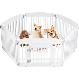 Dog Playpen 6-Panel 24" | Safe & Secure Indoor/Outdoor Pet Fence | Folding & Portable | 35 x 35 x 24IN, Ideal for Small to Medium Dogs | Easy to Clean White