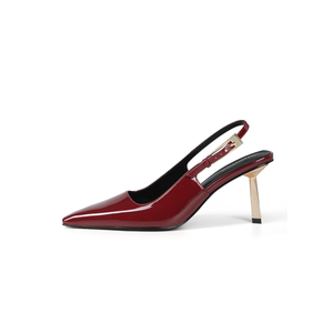 iiimmu Slingback Heels for Women 3.5 in / 4 in Kitten Heel Closed Toe Pumps Dress Shoes 6.5  Color: Patent Leather - Dark Red 
