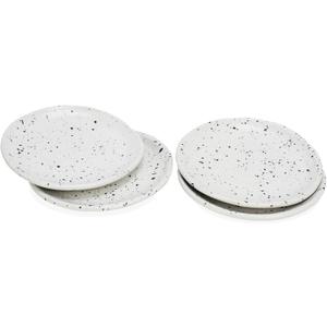 roro Ceramic Canape Plates, Set of 4, Matte White with Dark Speckles, Handmade, 5 Inches Wide