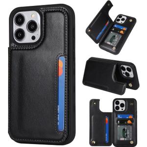iCoverCase Compatible with iPhone 13 Pro Case with Card Holder, Wallet Phone Case for Women Men RFID Blocking PU Leather Protective Case 6.1 Inch (Black)