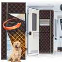 RV Insulated Door Cover, Magnetic RV Door Insulation Curtain for Winter, 33" x 80" Camper Thermal Insulated Door Blanket with Removable Transparent Window for Inside Camper, Travel Trailer, Brown