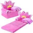 Gifts for Kids Couch 2 in 1 Toddler Couch Fold Out with Flannel Blanket Set Soft Princess Kids Chair for 1-3 Toddler Comfy Convertible Sofa to Lounger Bed for Reading Sleeping Decor(Purple)