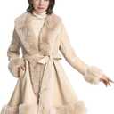 Winter Faux Fur Coats for Women,Faux Fur Leather Jacket Women (Large, Beige)