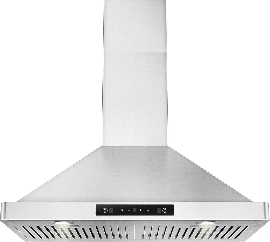 30 inch Wall Mount Range Hood 800CFM, with DC Motor, Stainless Steel Vent Hood with 6 Speeds Exhaust Fan, Convertible to Ducted and Ductless, with stainless steel filters