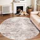 Washable Abstract 6ft Round Rugs - Circle Rug for Living Room Non Slip Indoor Carpet for Dining Table Bedroom Kitchen - Farmhouse Stain Resistant Throw Floor Mat for Home Decor (Brick-Beige 6ft)