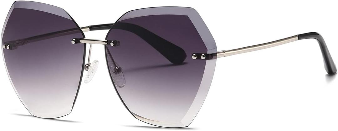 AEVOGUE Sunglasses For Women Oversized Rimless Diamond Cutting Lens Sun Glasses AE0534 (Silver&gray)