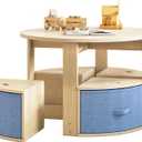 EXPERLAM Toddler Table and Chair Set, Round Kids Table and Chairs with Nesting Design, Wooden Activity Table & 4 Storage Drawers Chairs for Daycare Nursery Playroom, Large