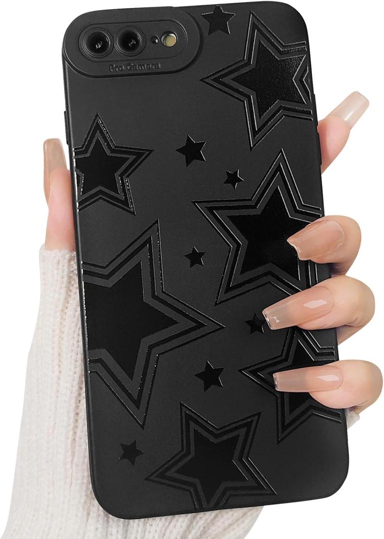 Lovmooful Compatible for iPhone 7Plus/8Plus Case Cute Cool Star Black Design for Girls Women Soft TPU Shockproof Protective Girly for iPhone 7Plus/8Plus-Black Star