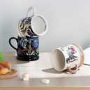 Ceramic Vintage Flower Coffee Mug, 13 oz Cappuccino Mugs Classical Floral Cups Aesthetic Mug Tea Cup, Perfect for Tea, Cocoa, Latte - Gifts for Women Men Dad Mom (White)