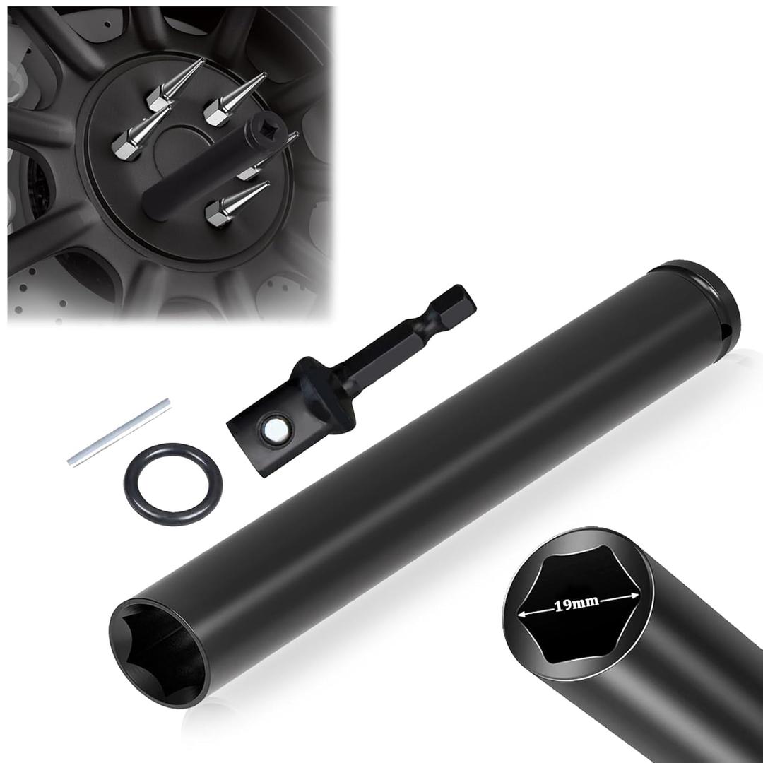 YUEARN Spike Lug Nuts Socket, Durable Socket with 19mm Hex, Universal Spiked Lug Nuts Socket Replacement Tool Compatible with M14x1.5, M14x2.0, 9/ 16-18, 1/ 2-20, M12x1.5, M12x1.25 Spiked Lug Nut (1PCS) (1)