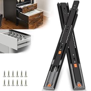 SLIDEWAY Upgrade Adjustable Soft Close Drawer Slides, 14 16 18 20 22 Inch Side Mount Ball Bearing Metal Dresser Runners Cabinet Kitchen Glides(1 Pair, 100 LB Load Capacity, Black)