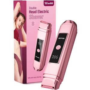 Electric Bikini Trimmer for Women: Razor & Shaver with Dual Heads for Body Pubic Hair, IPX7 Waterproof with LED Display - Rechargeable Lady Trimmer for Underarm Body Leg Face - Yellow