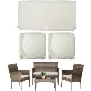ClawsCover 3Pack Outdoor Seat Cushions Replacement Covers Fit for 4 Pieces Wicker Rattan Patio Furniture Conversation Set Chair Loveseat, 36"x18"x2", 18"x18"x2", Cream-Small (Include Cover Only)