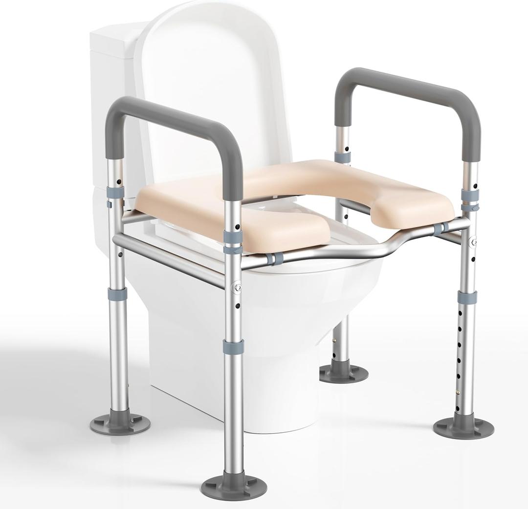 Raised Toilet Seat with Handles for Seniors, Heavy Duty Medical Safety Riser, Adjustable Height & Width, FSA/HSA Eligible, Fits Most Toilets for Handicap & Post-Surgery