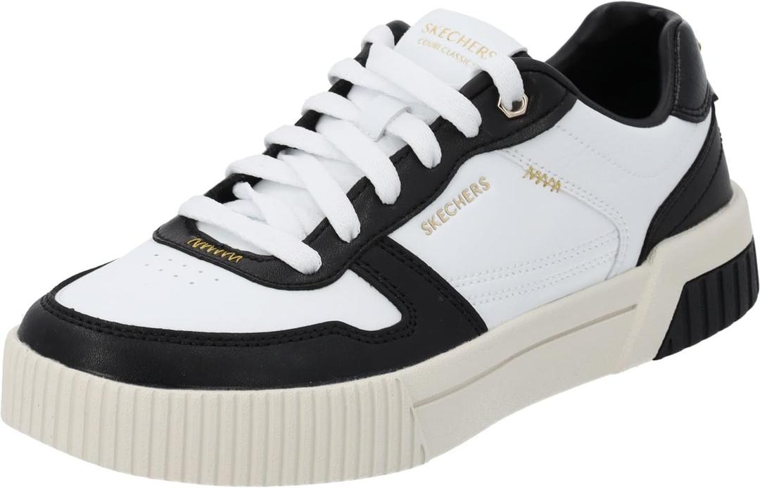 Skechers Women's Jade-Best in Class Leather Lace-up Sneakers with Memory Foam (6.5, White/Black)