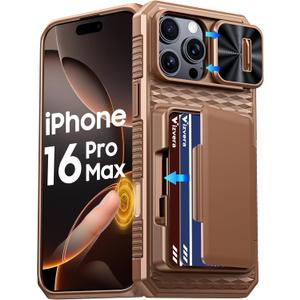 Vizvera for iPhone 16 Pro Max Case Wallet RFID [Cards Holder][Camera Control][Camera Cover] Full Body Rugged Shockproof Silicone Protective Phone Case for iPhone 16 Pro Max 6.9"(Desert Gold)