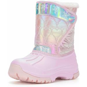 Girls Boys Winter Snow Boots Kids Waterproof Warm Boots Toddler Outdoor Shoes with Fur Lining, Size: 8 Toddler (Pink Heart)