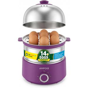 14 Eggs Electric Egg Cooker, 350W Rapid Egg Boiler with 30-Min Timer & Auto Shut-Off, Stainless Steel, Dishwasher Safe for Soft, Medium, Hard Boiled, Steamed Eggs, Vegetables & Seafood, Purple