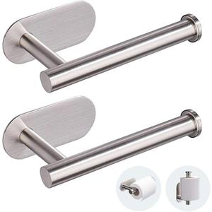 Toilet Paper Holder - Self Adhesive Toilet Paper Holder Wall Mount for Bathroom, SUS 304 Stainless Steel Command Strip Toilet Paper Roll Holder Stick On, No Drilling - Brushed Nickel2 Pcs