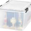 IRIS USA 46 Quart WEATHERPRO Plastic Storage Box with Durable Lid and Seal and Secure Latching Buckles, Clear with Black Buckles, 1 Pack