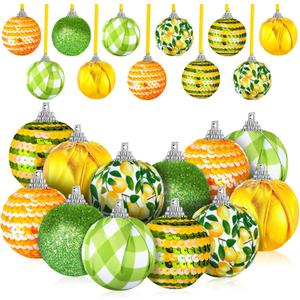 12 Pcs Summer Lemon Tree Ornament Yellow Green Summer Decortion Lemon Ball Hanging Ornament for Small Tree