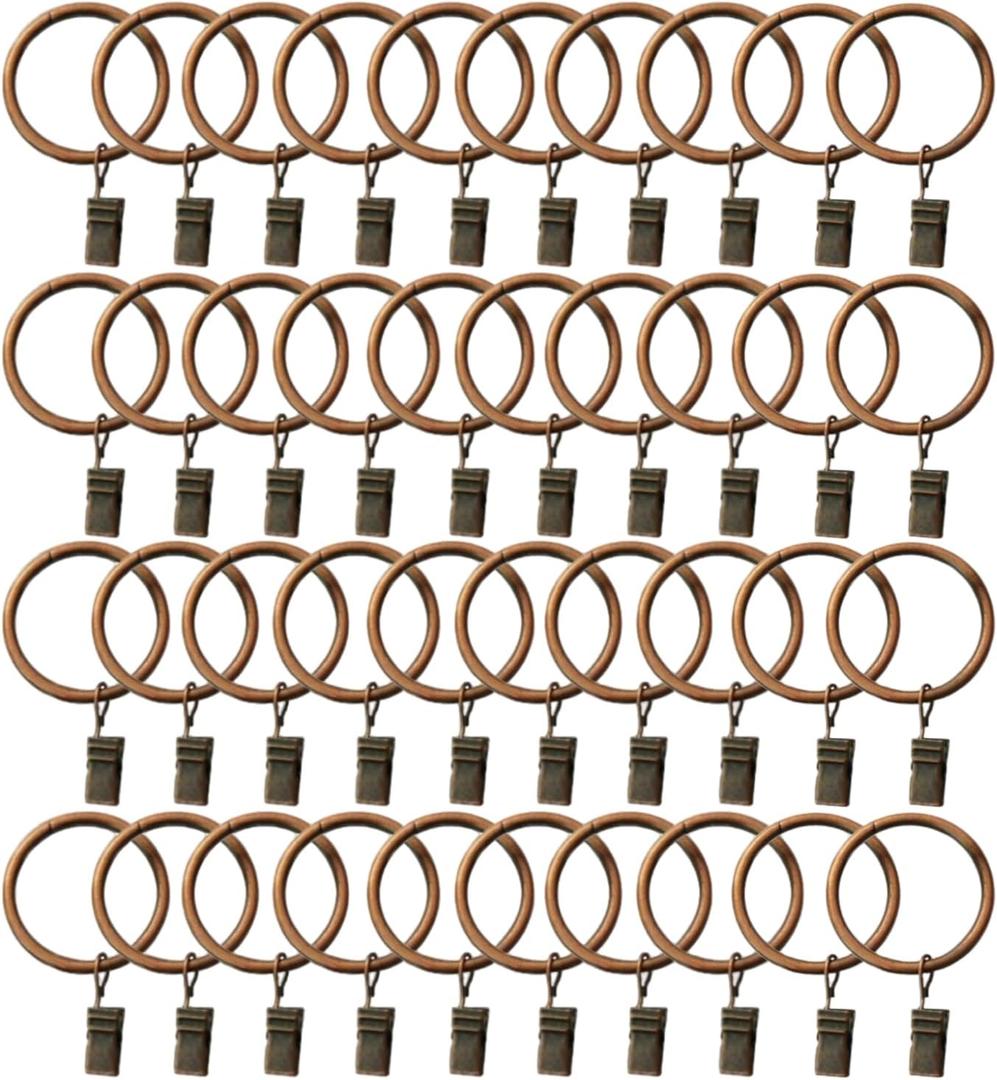 40-Pack Copper Metal Curtain Rings with Clips (1.5")