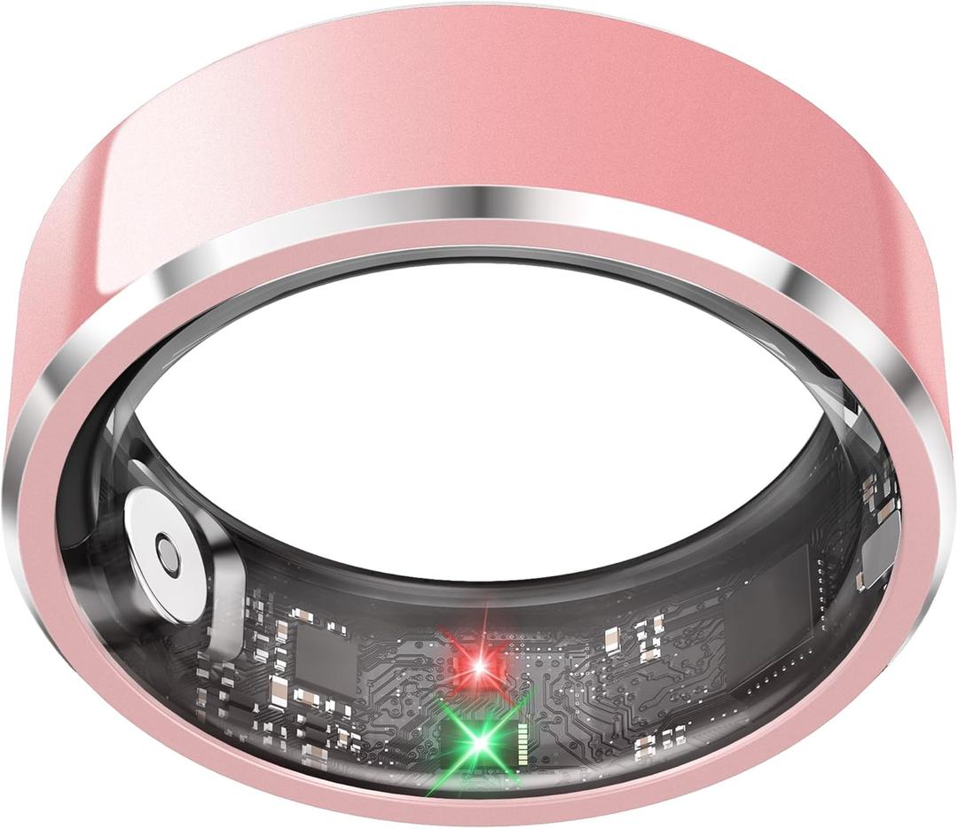 Smart Ring for Women, Fitness & Activity Tracker with Blood Oxygen/ Heart Rate Monitor, Sleep Tracker, Step Counter, IP68 Waterproof Ring for iOS & Android, Fast Charge, No Subscription (Pink, Size: 8）