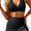 Yonique Womens High Waisted Bikini with Skirt Two Piece Swimsuit with Tummy Control Halter Bathing Suit (18 Plus, Black)