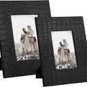 4x6 5x7 Picture Frames Set of 2, Modern Ornate Crocodile Leather Photo Frames with HD Glass Front, Farmhouse Table Top Display or Wedding Home Decor (Black)
