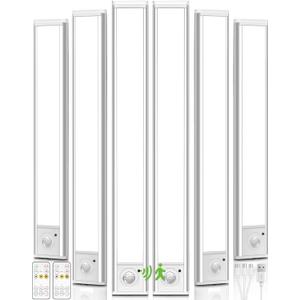 6Pack 16inch Under Cabinet Lighting, Rechargeable Motion Sensor Light Wireless Indoor, Dimmable 3 Color Temps Closet Lights with Remote, Under Counter LED Lights for Kitchen, Stairs
