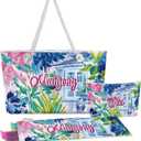 Empty Mahjong Bags Set for Tiles and Racks 24x13x4.7 Inch American Mahjong Carrying Bag Tote Tiles Bag Drawstring Protective Sleeve for Rack Pusher Party Travel, Case Only(Floral)