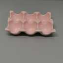Flexzion Ceramic Egg Holder for Fridge - 6 Cups Egg Tray Half Dozen Porcelain Container Keeper Storage Organizer Decorative Serving Dish Serveware for Refrigerator Countertop Display Kitchen (Pink)