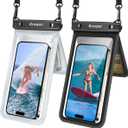 Double Space Waterproof Phone Pouch, 2 Pack Waterproof Phone Case with Lanyard for iPhone 16 15 Pro Max Galaxy S23 Pixel 7a up to 8.5, Cellphone Dry Bag for Beach Vacation Travel Cruise Essentials (Black+Clear)